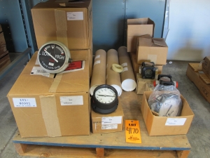 LOT TO INCLUDE: (4 PALLETS) MISC. GAUGES, THERMOMETERS, AND SENSORS. LOADING & HANDLING FEE $15-4170